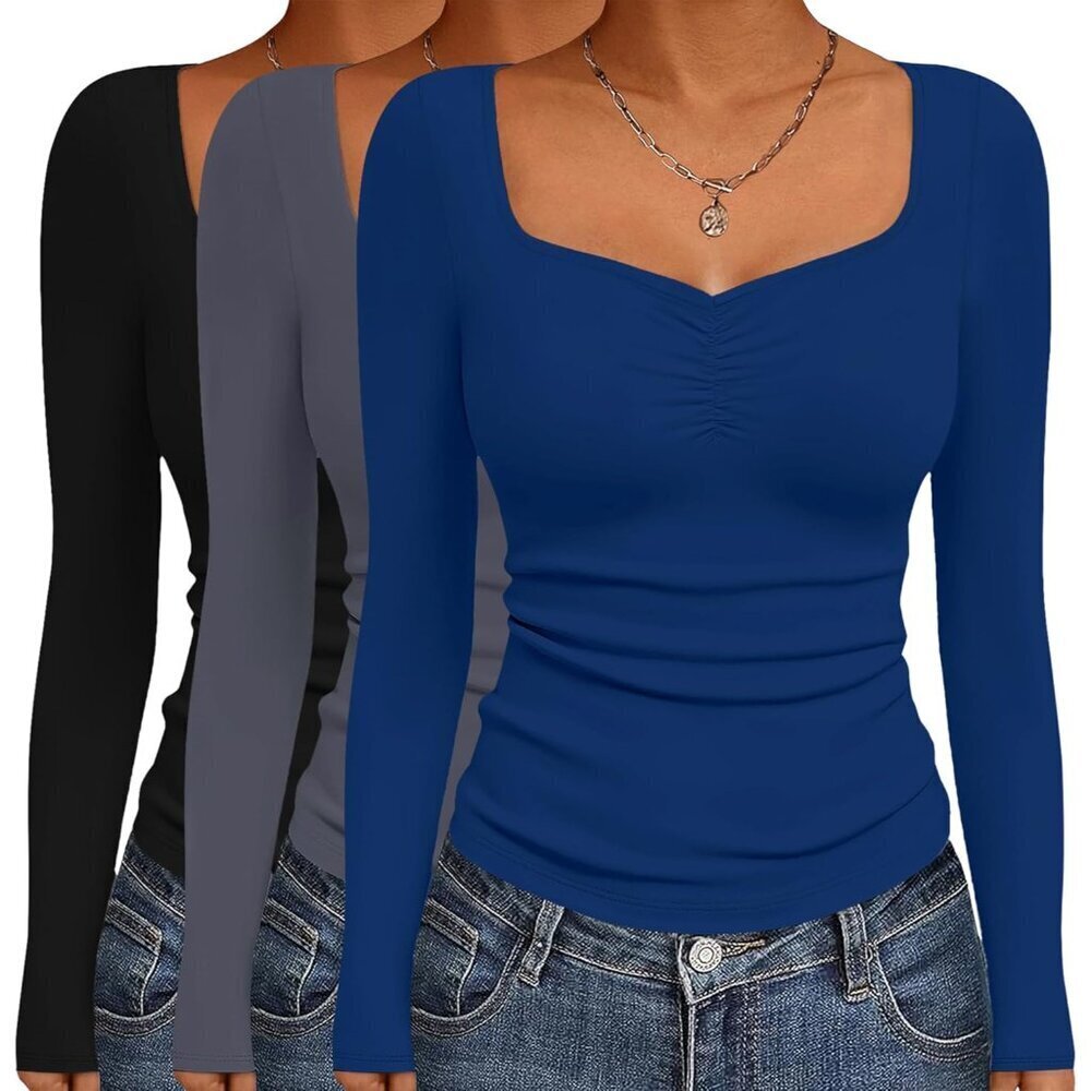 3 Pack Womens Long Sleeve Soft Fitted Tops Casual Fall Layering Shirts